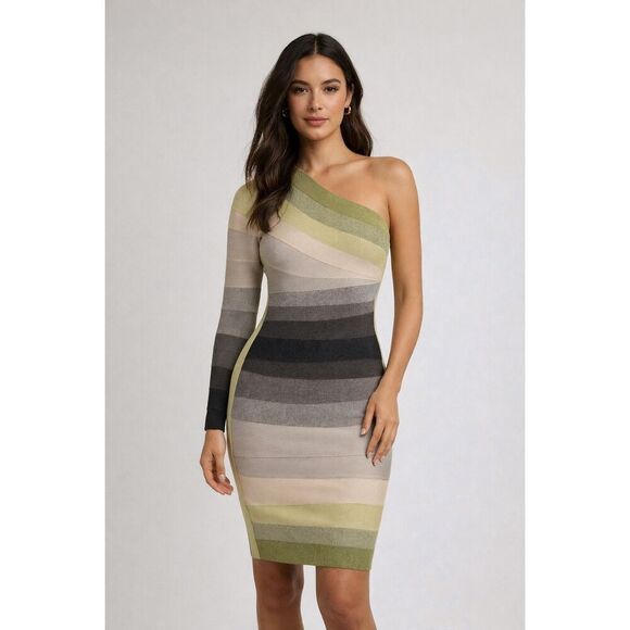 Herve Leger Dresses & Skirts - Hervé Léger Arabella One-Shoulder Bandage Bodycon Dress Green Ombré Size S